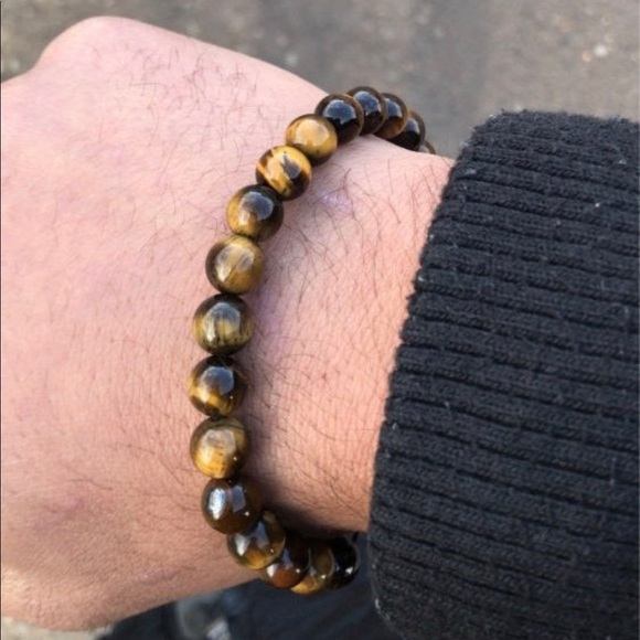 Mens Tiger Eye Gemstone Adjustable Beaded Bracelet - Picture 3 of 3